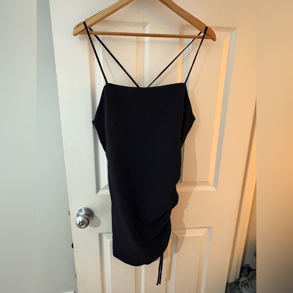 Zara NWOT ruched square neck strappy mini dress black size large - Picture 1 of 10